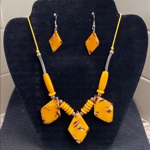 Gold and Black Tagua Nut Necklace and earring set